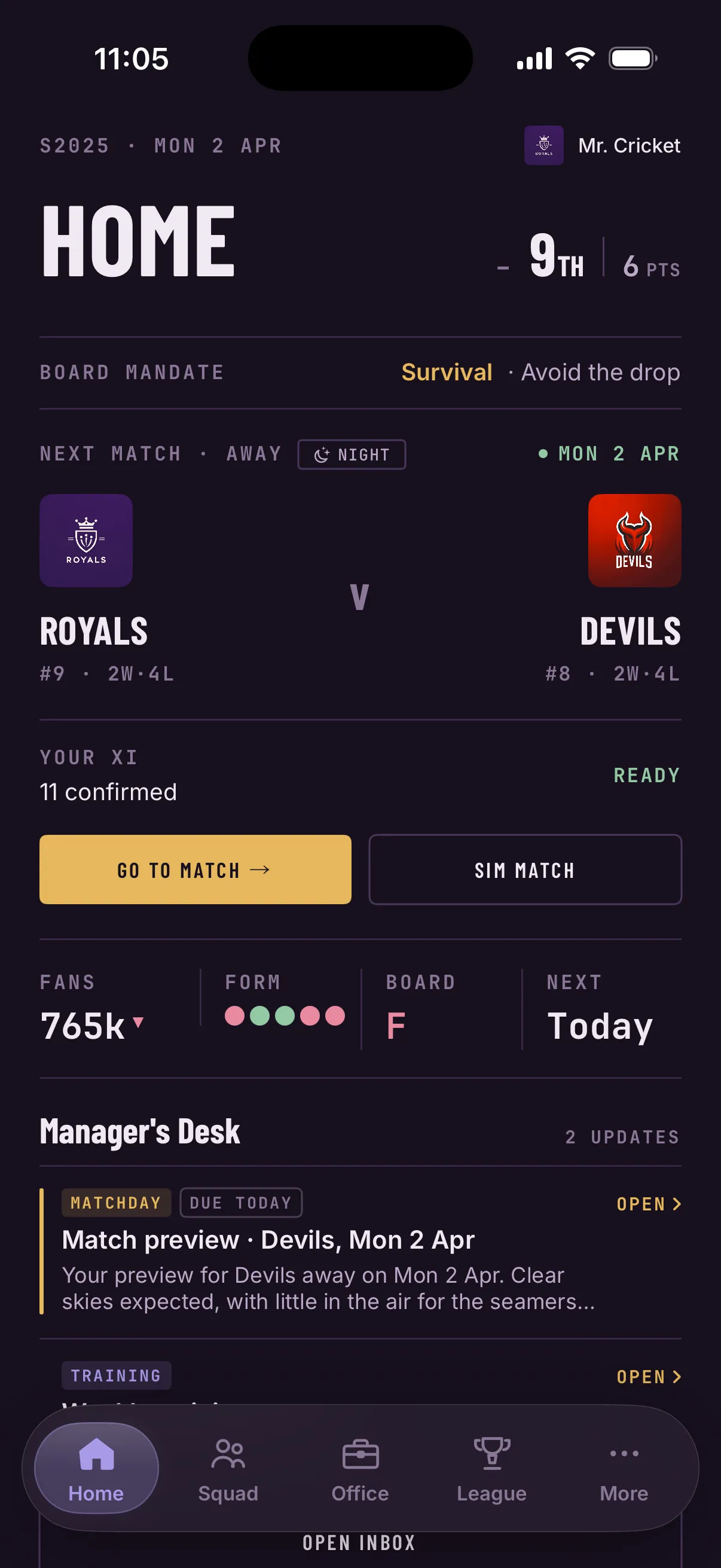 Home dashboard in the Purple Gold theme