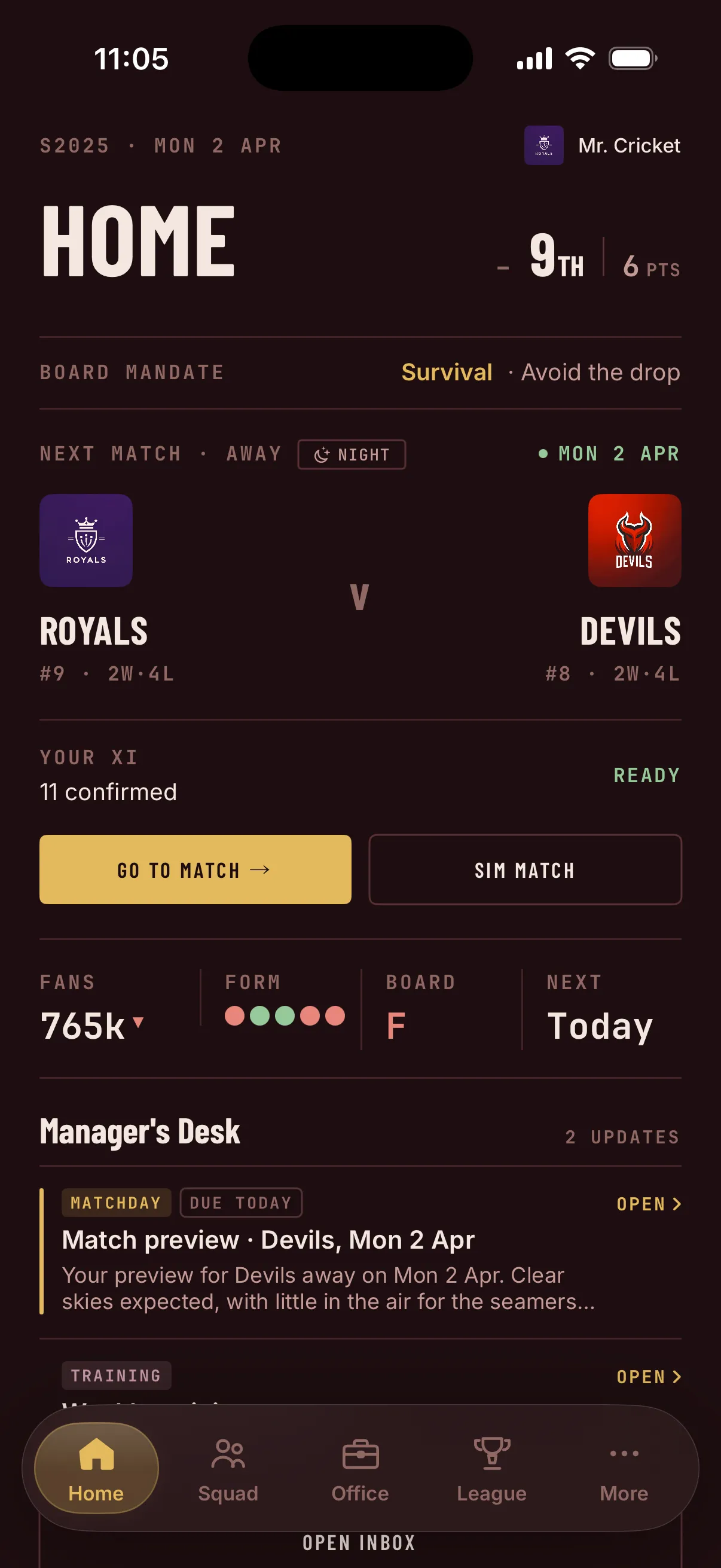 Home dashboard in the Burgundy Gold theme