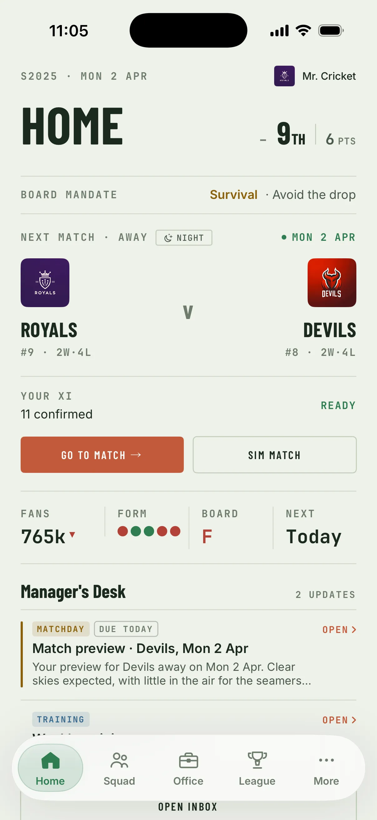 Home dashboard in the Sage Rust theme