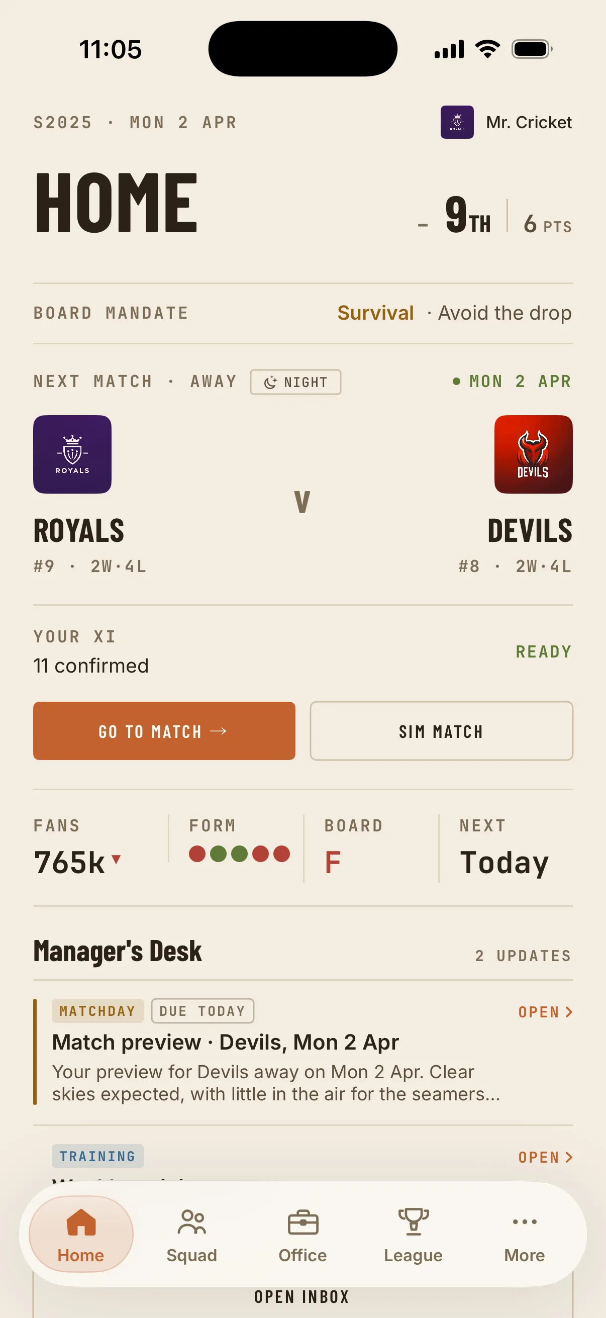 Home dashboard in the Cream Orange theme