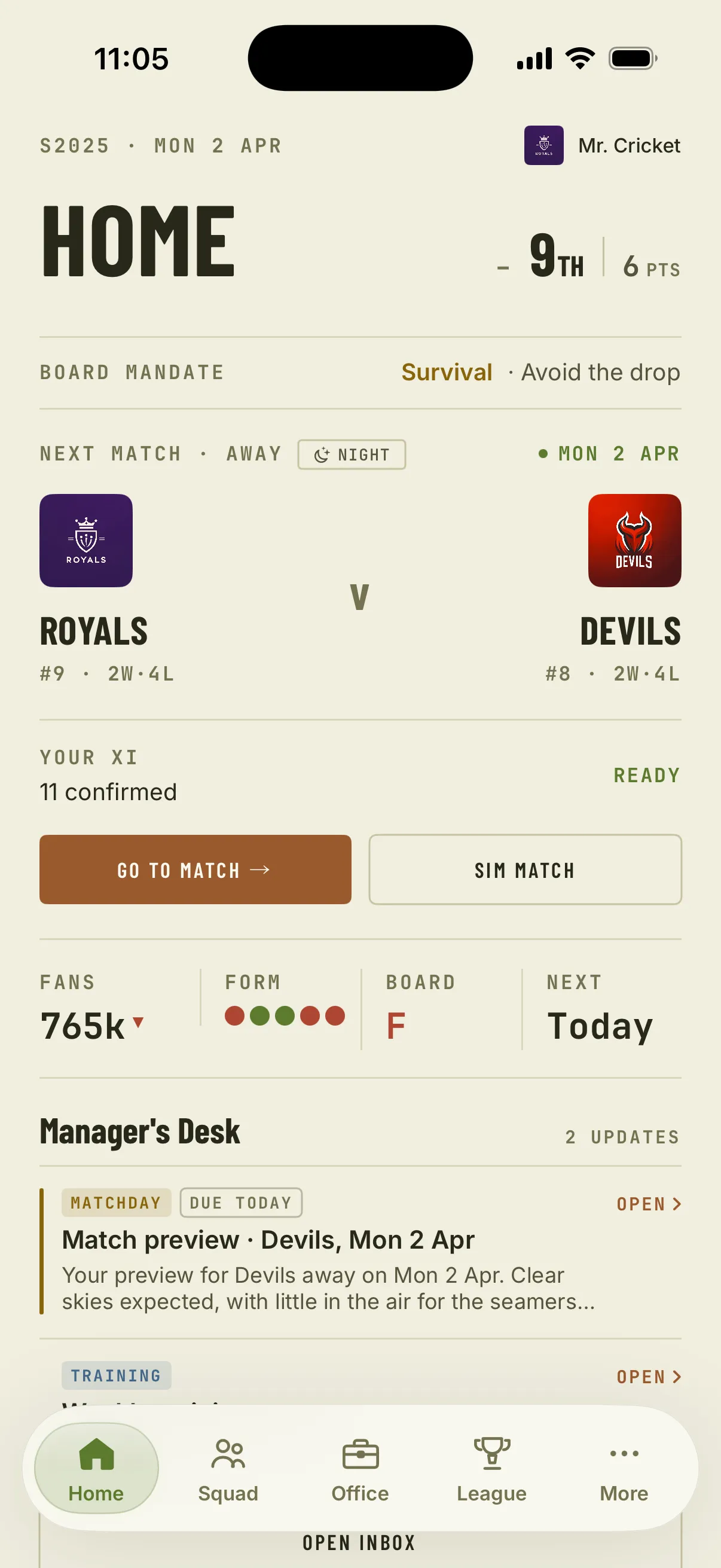 Home dashboard in the Ivory Olive theme