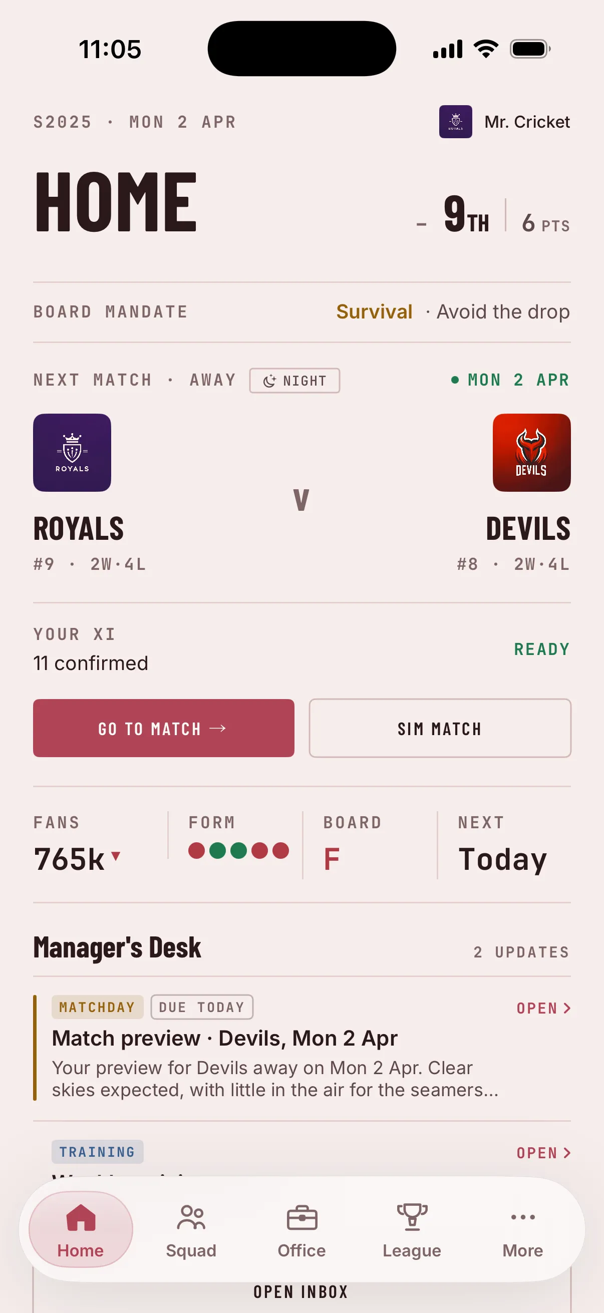 Home dashboard in the Rose theme